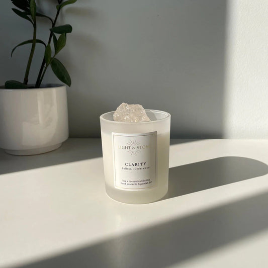 FOCUS Vanilla Spice and Sandalwood Candle + Tiger Eye